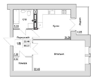 1-комнатная 56.97 м² в ЖД на ул. Шевченко, 4 от застройщика, г. Ирпень