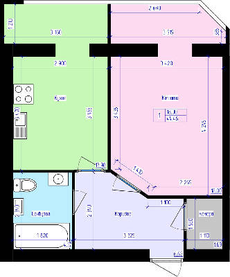 1-комнатная 44.46 м² в ЖК Атлант от застройщика, Луцк