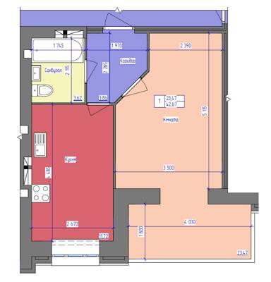 1-кімнатна 42.67 м² в ЖК Атлант від забудовника, Луцьк