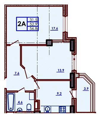 2-комнатная 56.8 м² в ЖК Волна от застройщика, Одесса