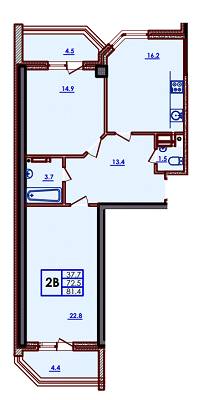 2-комнатная 81.4 м² в ЖК Волна от застройщика, Одесса