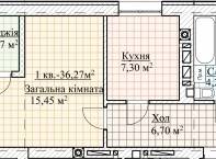 1-комнатная 36.27 м² в ЖК Высокий от застройщика, г. Ирпень