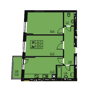 2-комнатная 62.53 м² в ЖК Дом на Калнышевского от 14 700 грн/м², Львов