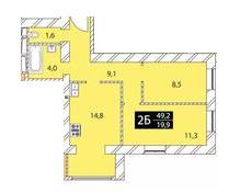 2-комнатная 49.2 м² в ЖК Дюшес от застройщика, Одесса