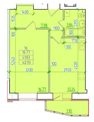 1-комнатная 42.93 м² в ЖК Кадетский от застройщика, Полтава