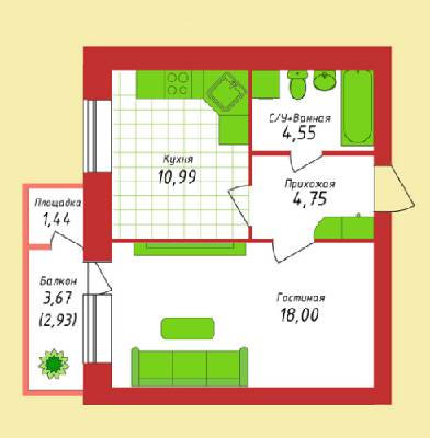 1-комнатная 40.98 м² в ЖК Кампа от 13 600 грн/м², г. Буча