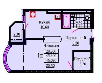 1-кімнатна 46.09 м² в ЖК Львівський дворик від забудовника, Львів