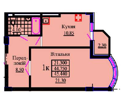 1-комнатная 45.44 м² в ЖК Львовский дворик от застройщика, Львов