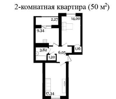 2-кімнатна 50 м² в ЖК Молодіжне містечко від забудовника, с. Крюківщина