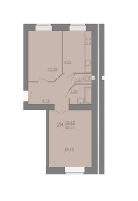 2-комнатная 55.31 м² в ЖК на вул. Галицька, 29 от застройщика, Тернополь