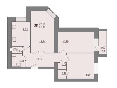 3-комнатная 75.04 м² в ЖК на вул. Галицька, 29 от застройщика, Тернополь