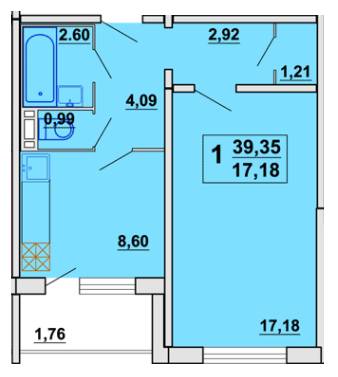 1-кімнатна 39.35 м² в ЖК на вул. Гвардійська, 17 від забудовника, с. Шевченкове