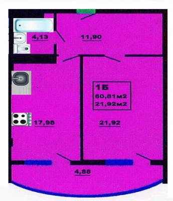 1-комнатная 60.81 м² в ЖК на вул. Дашкевича, 3 от 18 680 грн/м², Черкассы