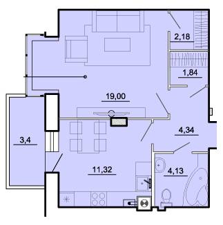 1-комнатная 46.21 м² в ЖК на вул. Залізнична, 40 от застройщика, г. Броды