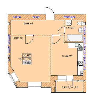 1-комнатная 48.5 м² в ЖК на ул. Любечская, 2А от застройщика, Чернигов