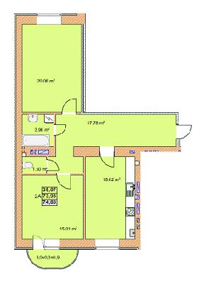 2-комнатная 74.83 м² в ЖК на ул. Любечская, 2А от застройщика, Чернигов