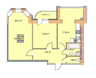 2-комнатная 67.67 м² в ЖК на ул. Любечская, 2А от застройщика, Чернигов