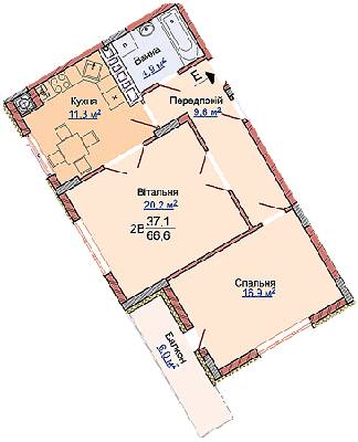 2-комнатная 66.6 м² в ЖК на ул. Медовой Пещеры, 40 от застройщика, Львов