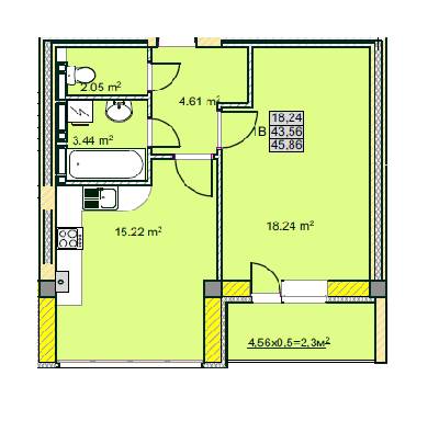 1-комнатная 45.86 м² в ЖК на ул. Текстильников, 26, 26/2 от застройщика, Чернигов