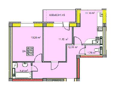 2-кімнатна 54.24 м² в ЖК на вул. Текстильників, 26, 26/2 від забудовника, Чернігів