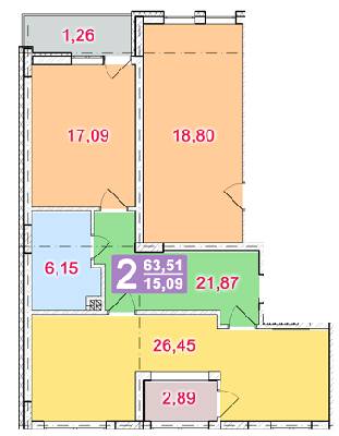 2-комнатная 63.51 м² в ЖК на ул. Ульяны Кравченко, 13 от застройщика, Львов