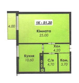 1-комнатная 51.2 м² в ЖК на вул. Хотинська, 43А от застройщика, Черновцы