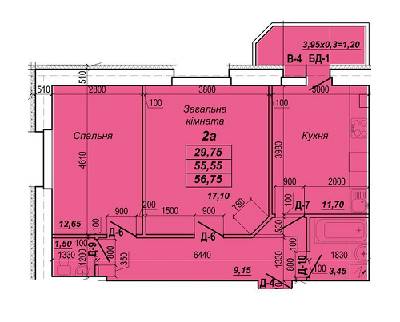 2-комнатная 56.75 м² в ЖК на ул. Шевченко, 73А от застройщика, Полтава