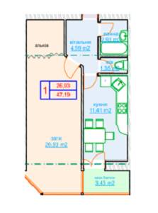 1-комнатная 47.19 м² в ЖК на ул. Шолом Алейхема, 37 от застройщика, г. Белая Церковь