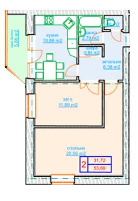 2-комнатная 53.69 м² в ЖК на ул. Шолом Алейхема, 37 от застройщика, г. Белая Церковь