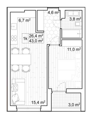 1-кімнатна 43 м² в ЖК San Francisco Creative House від 26 330 грн/м², Київ