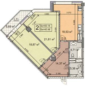 2-комнатная 83.16 м² в ЖК Новопечерские Липки от 65 090 грн/м², Киев