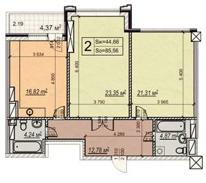 2-кімнатна 85.56 м² в ЖК Новопечерські Липки від 65 090 грн/м², Київ