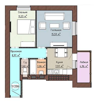 2-комнатная 53.38 м² в ЖК Одесская Чайка (Плиева) от застройщика, Одесса