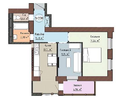 2-комнатная 55.05 м² в ЖК Одесская Чайка (Плиева) от застройщика, Одесса