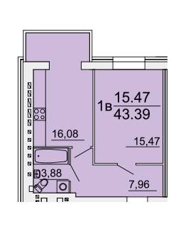 1-комнатная 43.39 м² в ЖК Оскар от застройщика, Винница