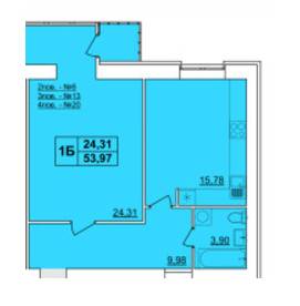 1-комнатная 53.97 м² в ЖК Панорама от застройщика, г. Нетешин