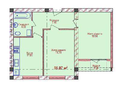 2-комнатная 56.97 м² в ЖК Парковый от 14 750 грн/м², Ужгород