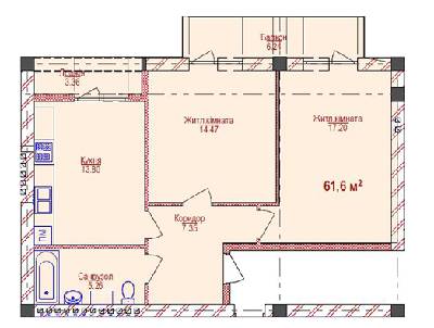 2-комнатная 61.6 м² в ЖК Парковый от 14 750 грн/м², Ужгород