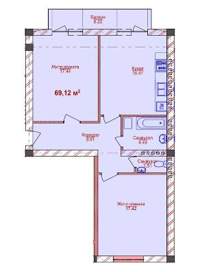 2-кімнатна 69.12 м² в ЖК Парковий від 14 750 грн/м², Ужгород