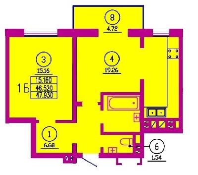 1-кімнатна 47.93 м² в ЖК Паркове містечко від забудовника, м. Вараш