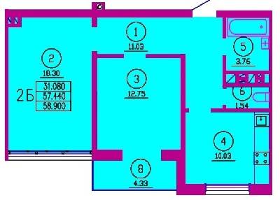 2-комнатная 58.9 м² в ЖК Паркове містечко от застройщика, г. Вараш