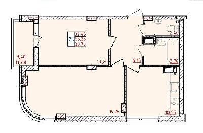 2-комнатная 56.95 м² в ЖК Цветной бульвар от застройщика, г. Черноморск