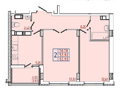 2-комнатная 55.93 м² в ЖК Цветной бульвар от застройщика, г. Черноморск