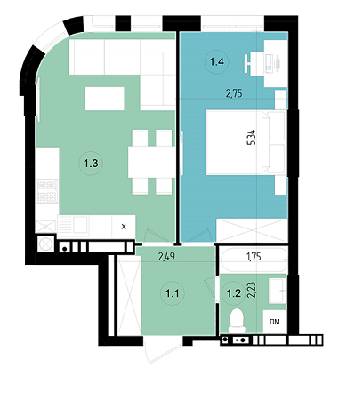 1-кімнатна 41.6 м² в ЖК Парус Riverside від 19 700 грн/м², Ужгород