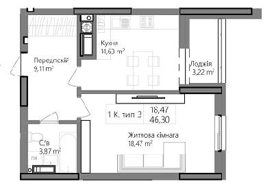 1-кімнатна 46.3 м² в ЖК Піонерський квартал від 17 600 грн/м², м. Вишневе