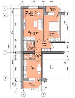 2-комнатная 64.86 м² в ЖК Подкова от 16 500 грн/м², с. Крюковщина