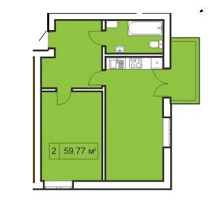 2-комнатная 59.77 м² в ЖК Покровский Двор от застройщика, пгт Чабаны