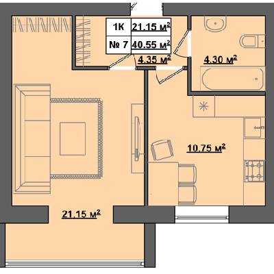 1-комнатная 40.55 м² в ЖК Пражский квартал от застройщика, с. Петропавловская Борщаговка