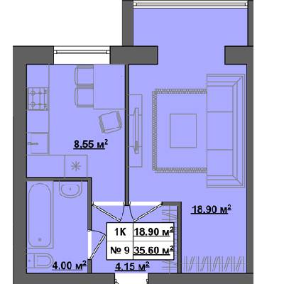 1-кімнатна 35.6 м² в ЖК Празький квартал від забудовника, с. Петропавлівська Борщагівка