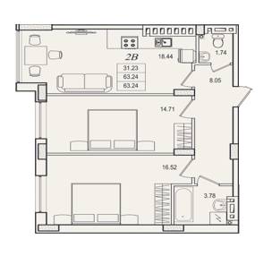 2-кімнатна 63.24 м² в ЖК Приморські Сади від 21 050 грн/м², Одеса